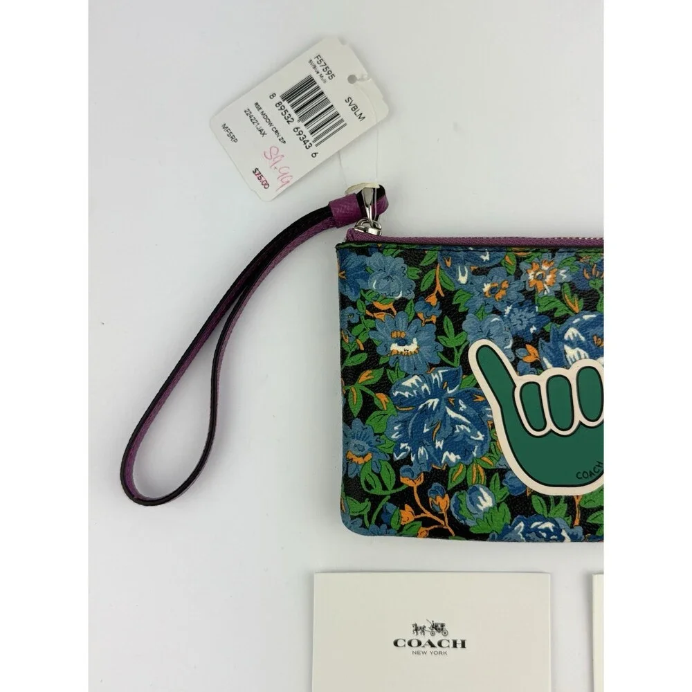 NEW Coach Hang Loose Shaka Women's Wristlet Small Pouch Wallet - Green - Picture 4 of 7